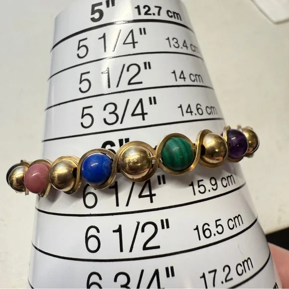 Multi Gemstone GOLD FILLED WIRE WRAPPED BANGLE BRACELET Malachite Onyx Rhodonite - Picture 4 of 6